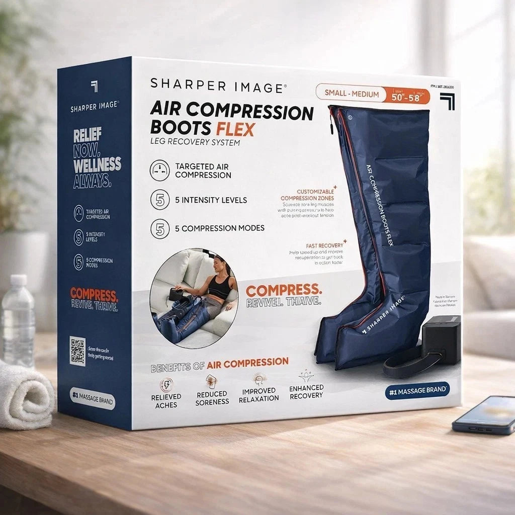 Brand New Open Box Sharper Image Air Compression Recovery Boots – Leg Therapy System for Circulation, Recovery & Muscle Relief